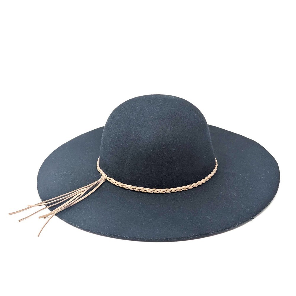 Womens Black Wool Hat Braided Fedora